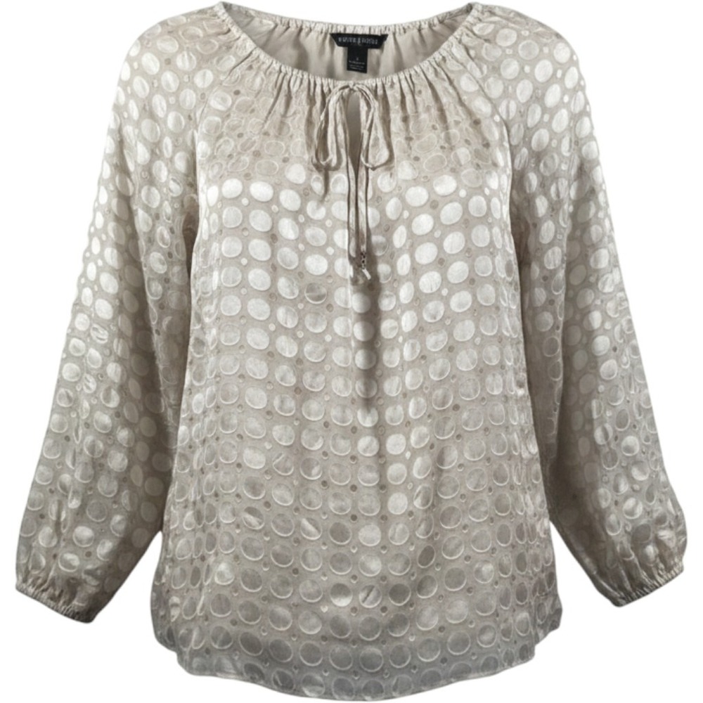 White House Black Market Blouse Womens S Cream Silk Blend Burnout Peasant Top